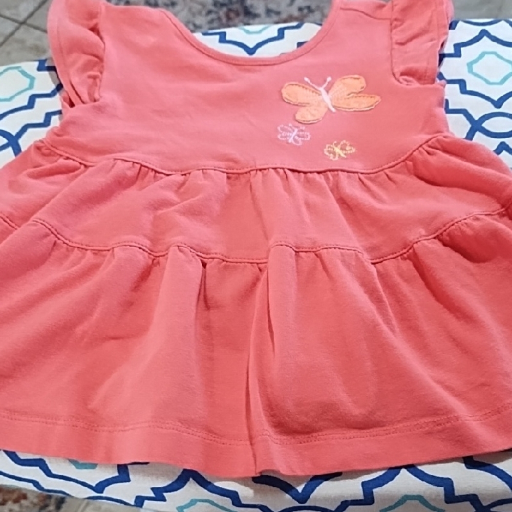 Carter's Coral Butterfly Embroidered Dress VGC Size 12 Months .